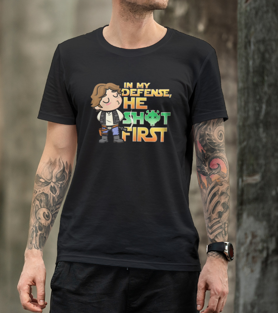 In My Defense He Shot First Han Solo Star Wars Movie T-Shirt