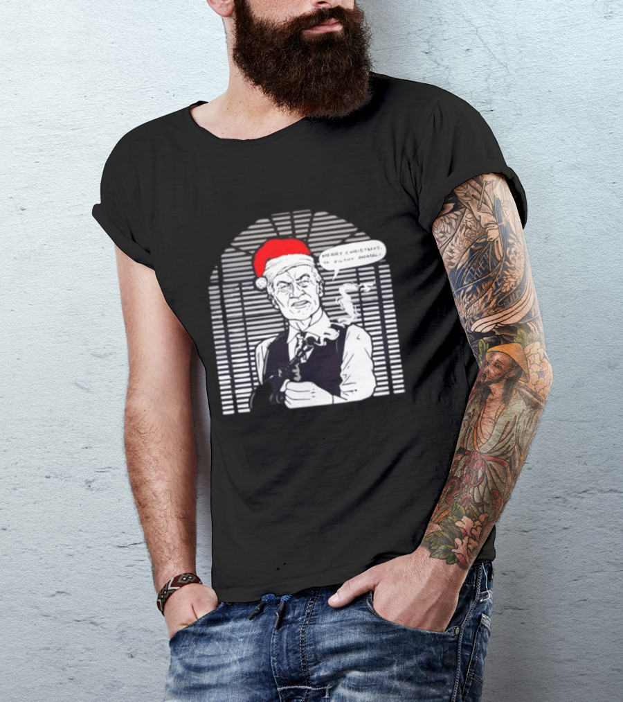 Joe Pesci Merry Christmas Ya Filthy Animal Home Alone Christmas Hat Smoking Gun Scene T-Shirt