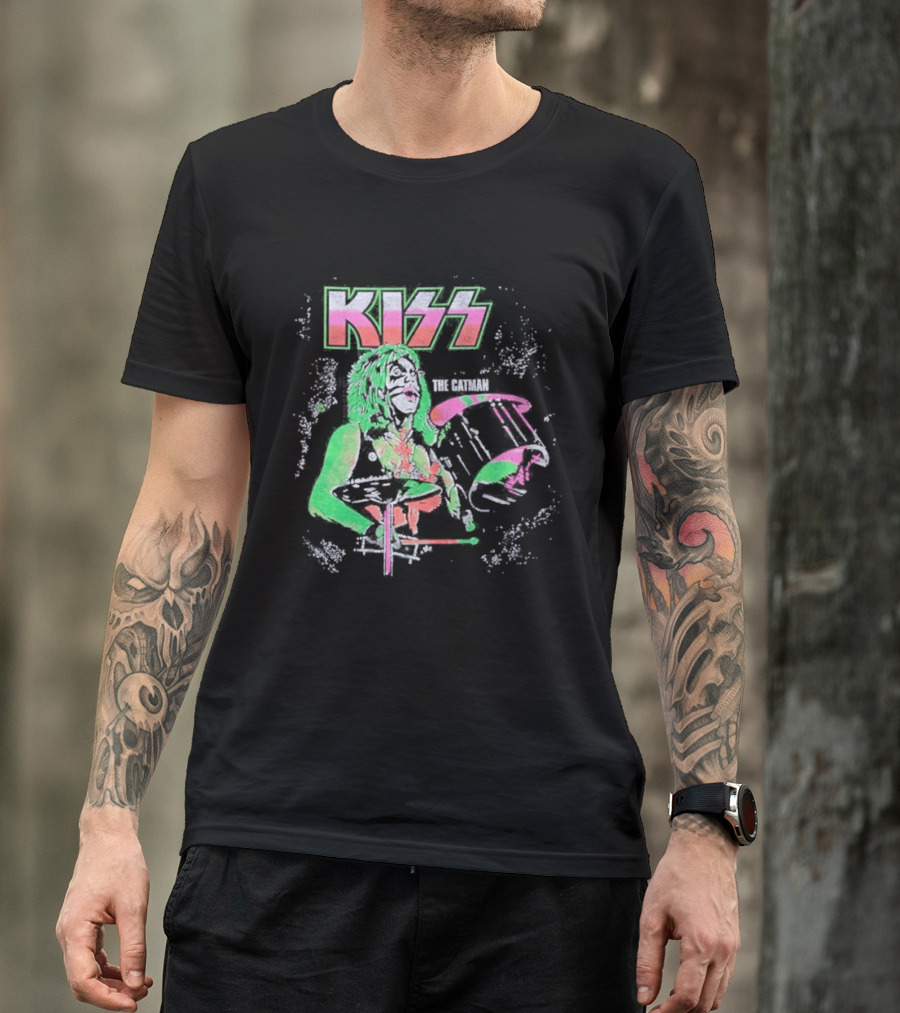 Kiss The Catman 80s Neon Rock Band T-Shirt