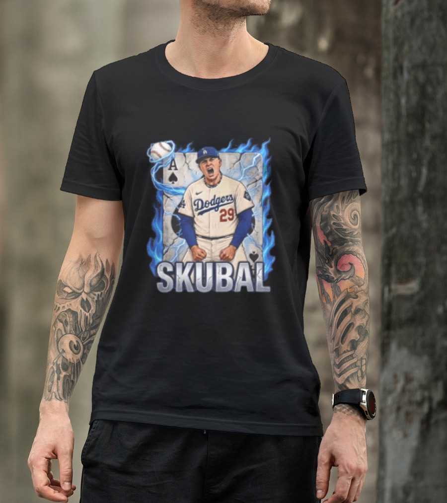 Los Angeles Dodgers Skubal Ace Card Blue Flames Baseball Player 29 T-Shirt
