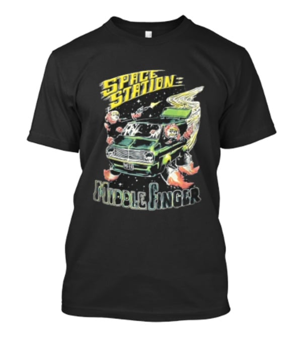 Space Station Middle Finger Astronauts Flying Green Van T-Shirt