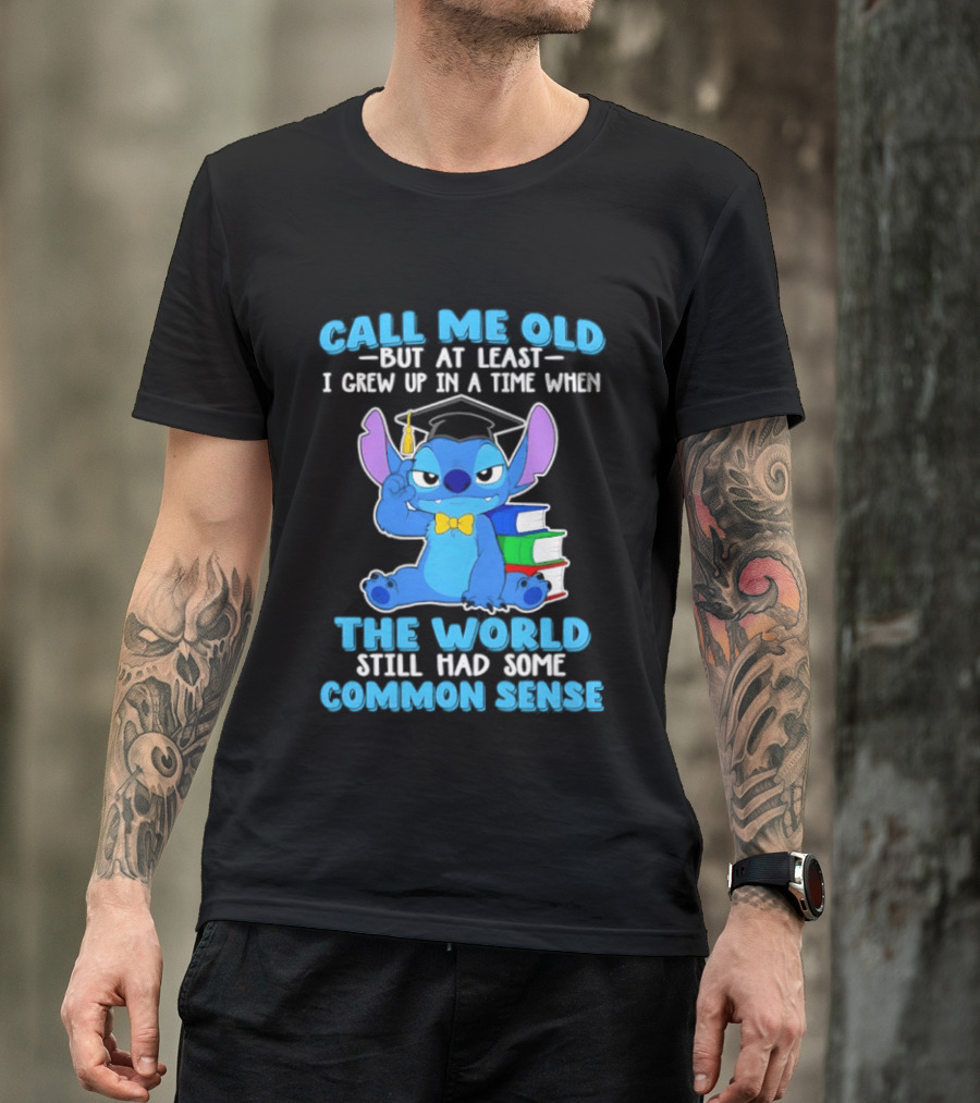 Call Me Old But At Least I Grew Up In A Time When The World Still Had Some Common Sense Stitch With Books And Bowtie T-Shirt