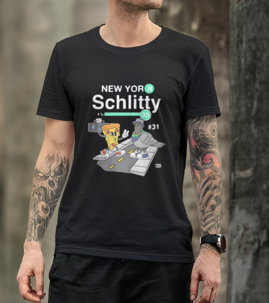 New York Schlitty Pizza Slice Pigeon Boombox Street 831 31395 T-Shirt
