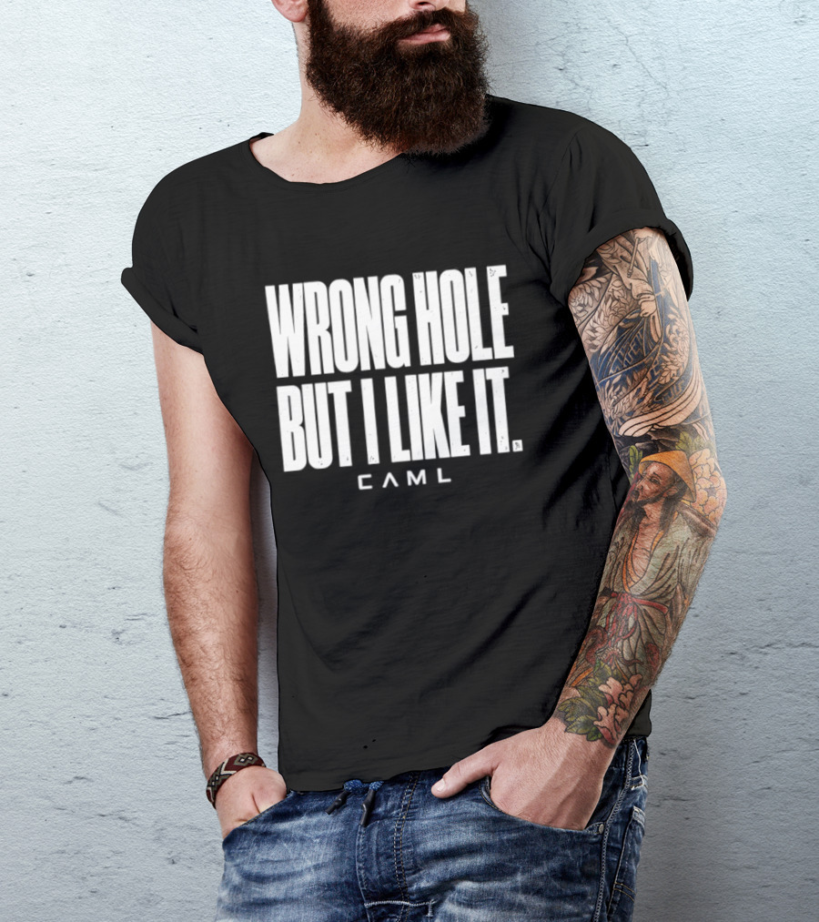 Wrong Hole But I Like It Distressed Sarcastic Saying CAML T-Shirt