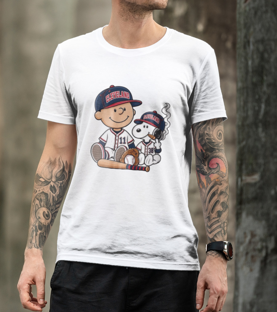 Cleveland Baseball Cartoon Boy And Dog In Uniforms T-Shirt