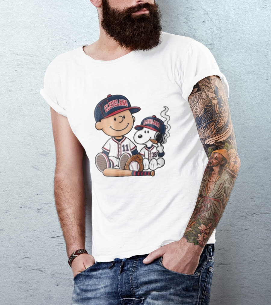 Cleveland Baseball Cartoon Boy And Dog In Uniforms T-Shirt