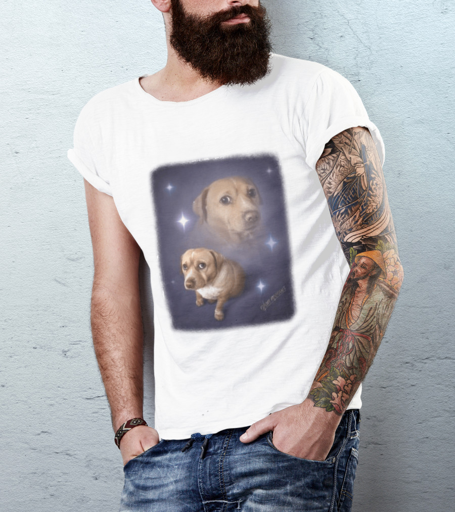 Olanmeows Cashew Sparkle Puppy And Cosmic Stars T-Shirt