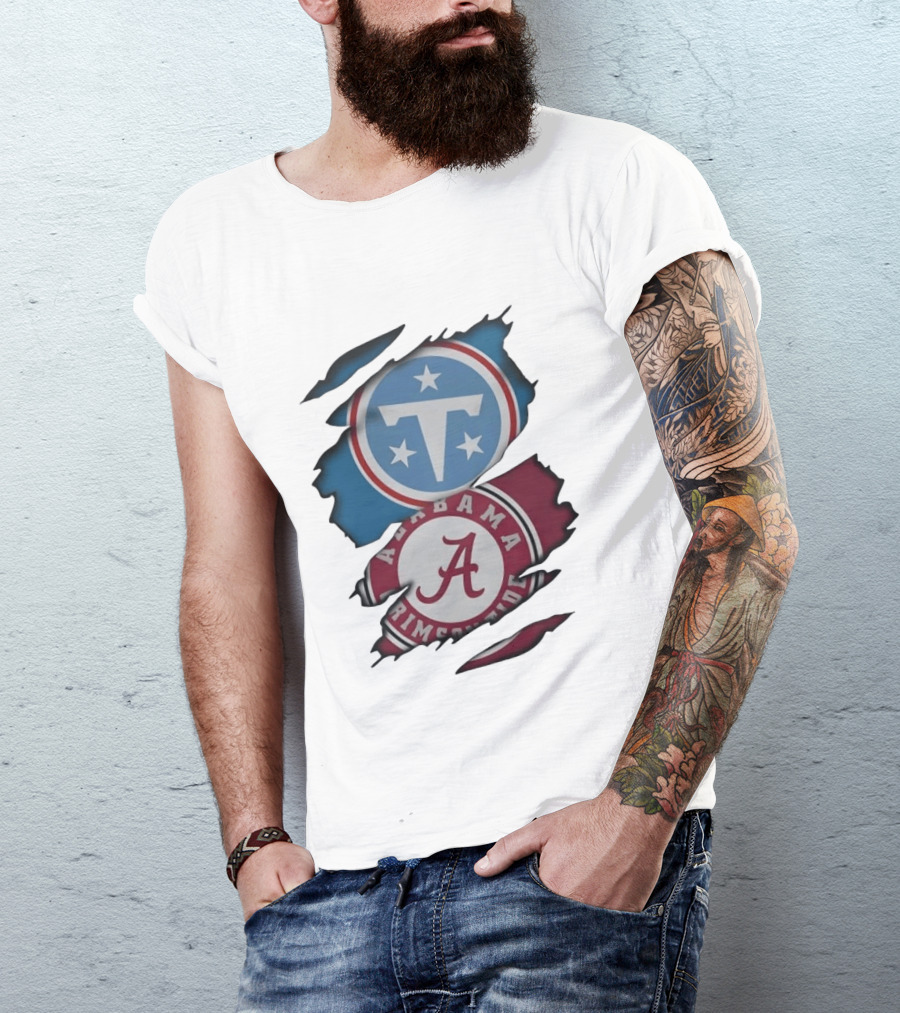 Tennessee Titans Alabama Crimson Tide Ripped Fabric Sports Fan Gear T-Shirt
