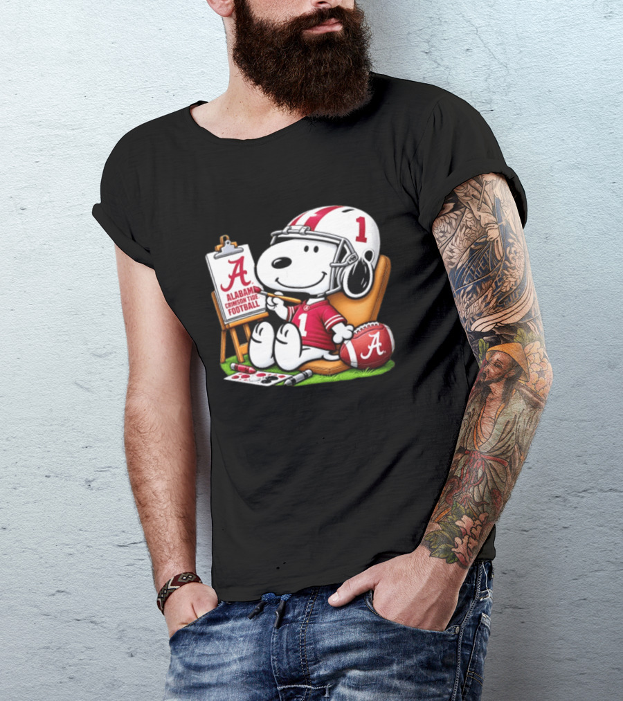 Alabama Crimson Tide Football Snoopy Painting Easel Brush Helmet Number One T-Shirt