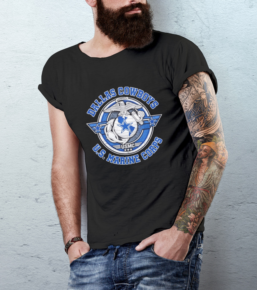 Dallas Cowboys US Marine Corps Semper Fidelis USMC Logo Football Team And Military T-Shirt