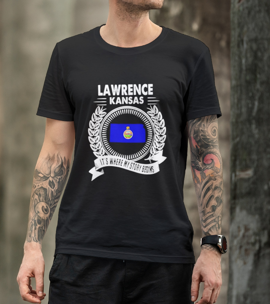 Lawrence Kansas City Flag Emblem Where My Story Begins T-Shirt