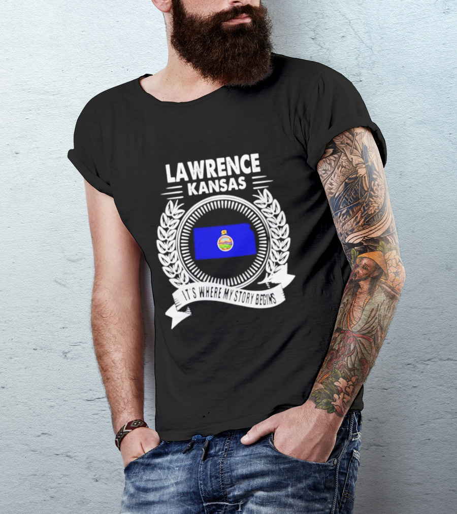 Lawrence Kansas City Flag Emblem Where My Story Begins T-Shirt
