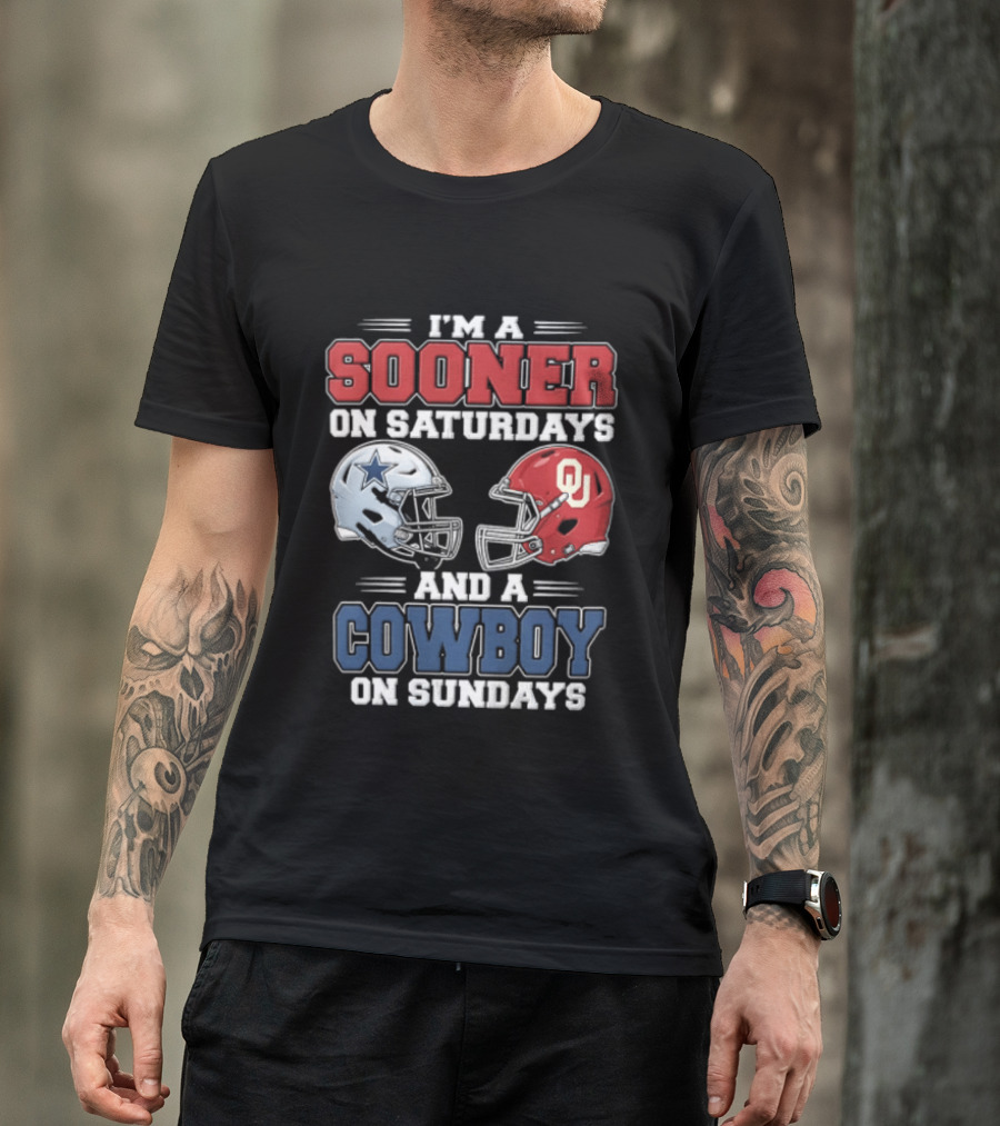 I'm A Sooner On Saturdays And A Cowboy On Sundays Football Helmets T-Shirt