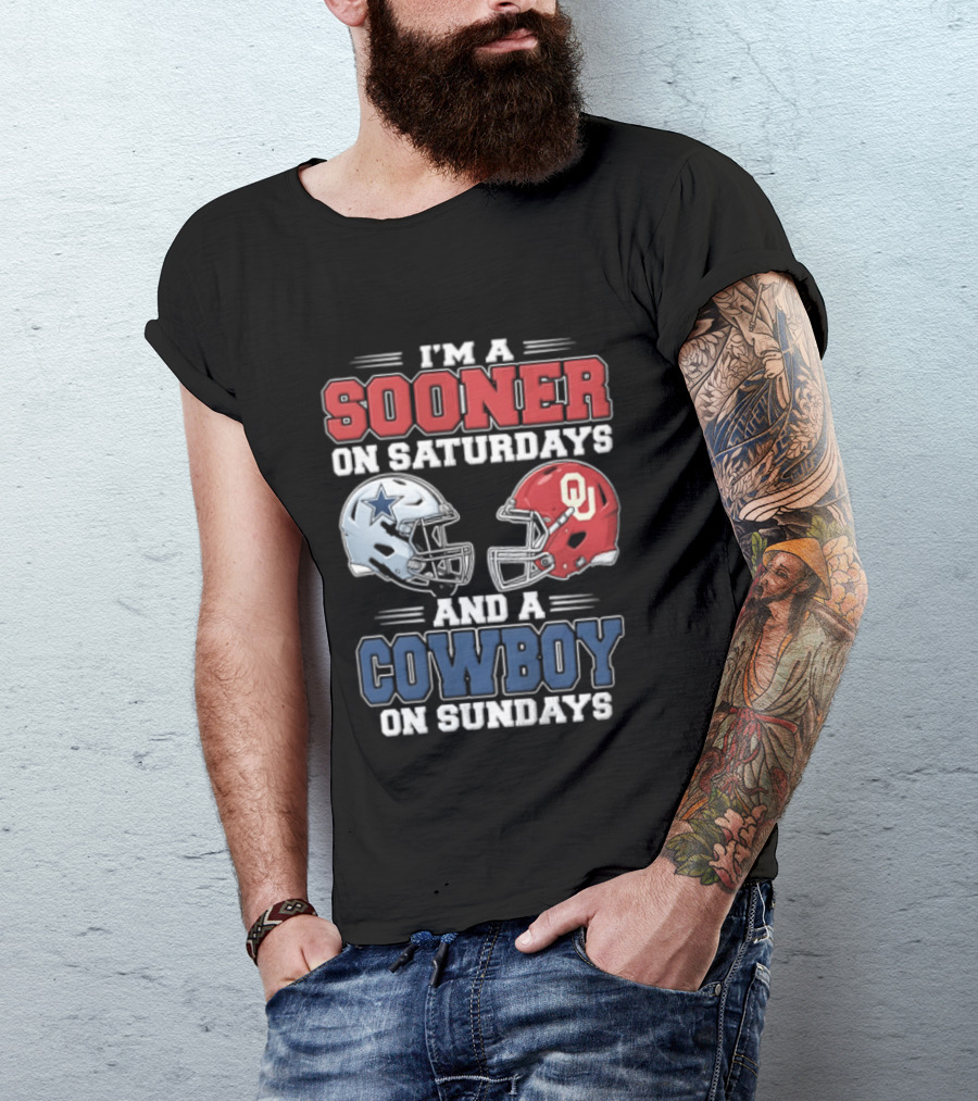 I'm A Sooner On Saturdays And A Cowboy On Sundays Football Helmets T-Shirt