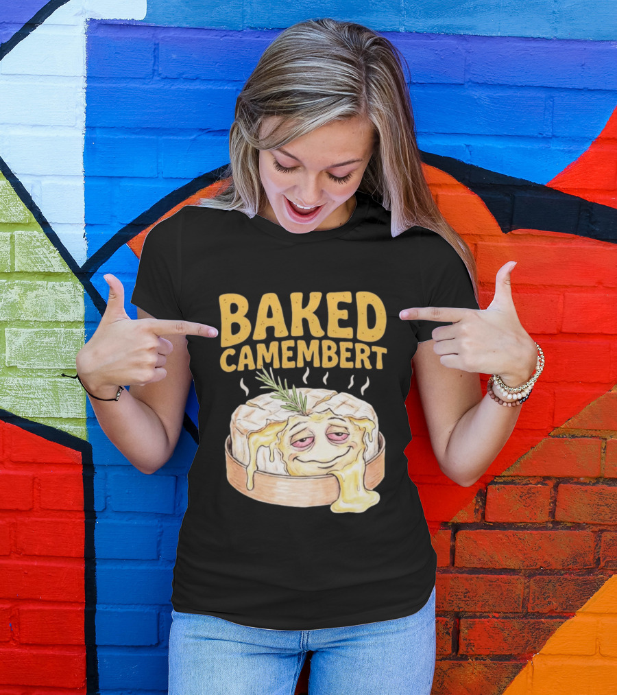 Baked Camembert Cheese Food Funny Illustration With Melted Face T-Shirt