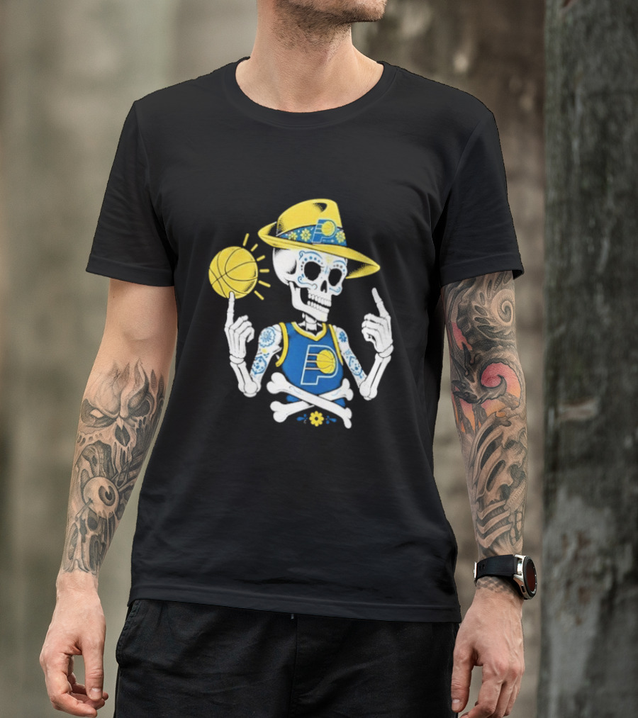 Indiana Pacers Mexico City CDMX Sugar Skull Skeleton Indy Game T-Shirt