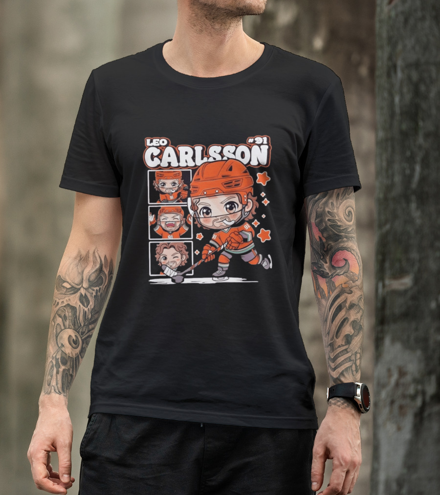 Leo Carlsson #91 Anaheim Ducks Chibi Anime Hockey T-Shirt