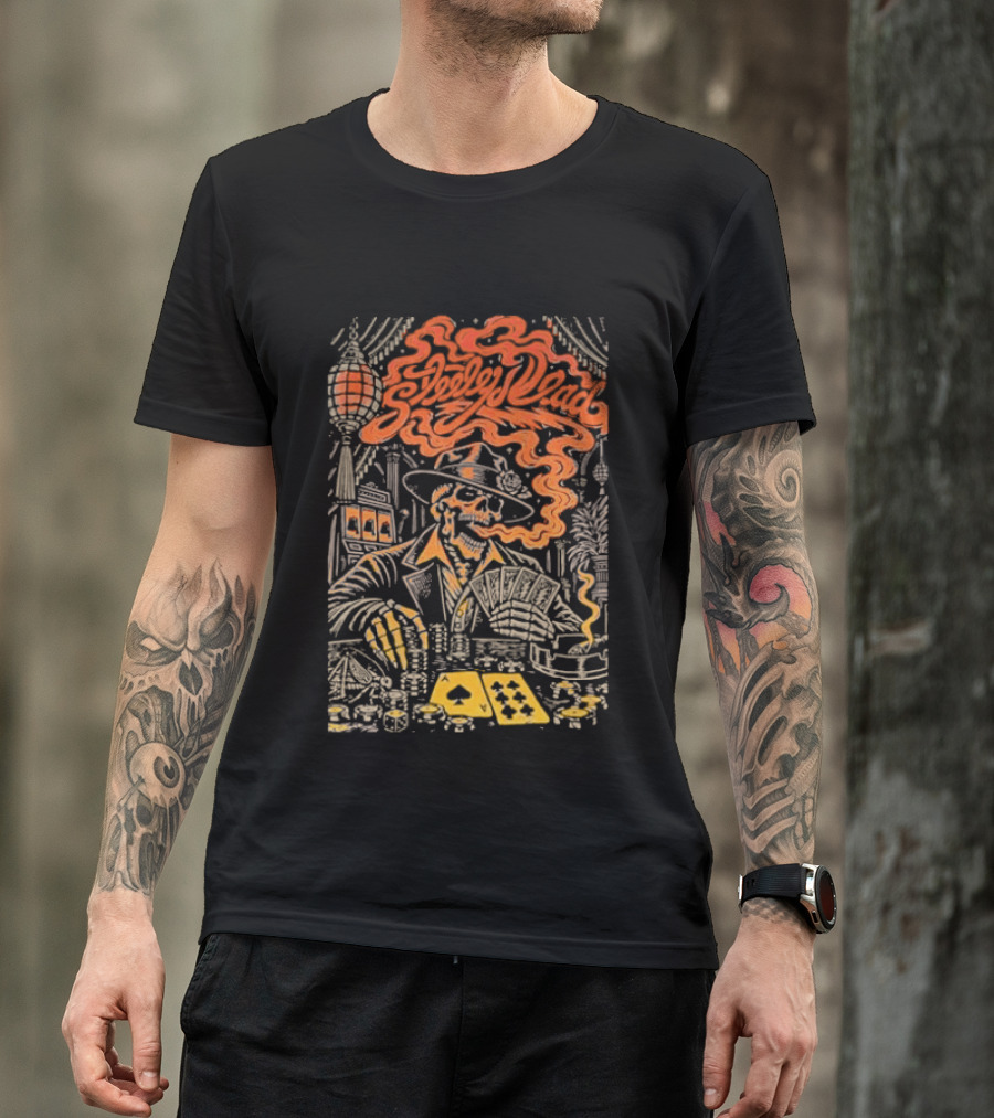 Steely Dead Skeleton Smoking Poker Playing Halloween Oct 31st Nectar T-Shirt