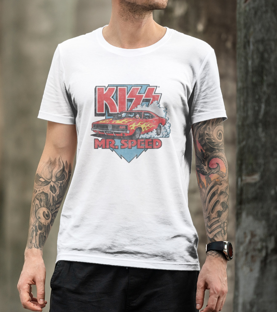 Kiss Mr. Speed Muscle Car Flames Burnout T-Shirt