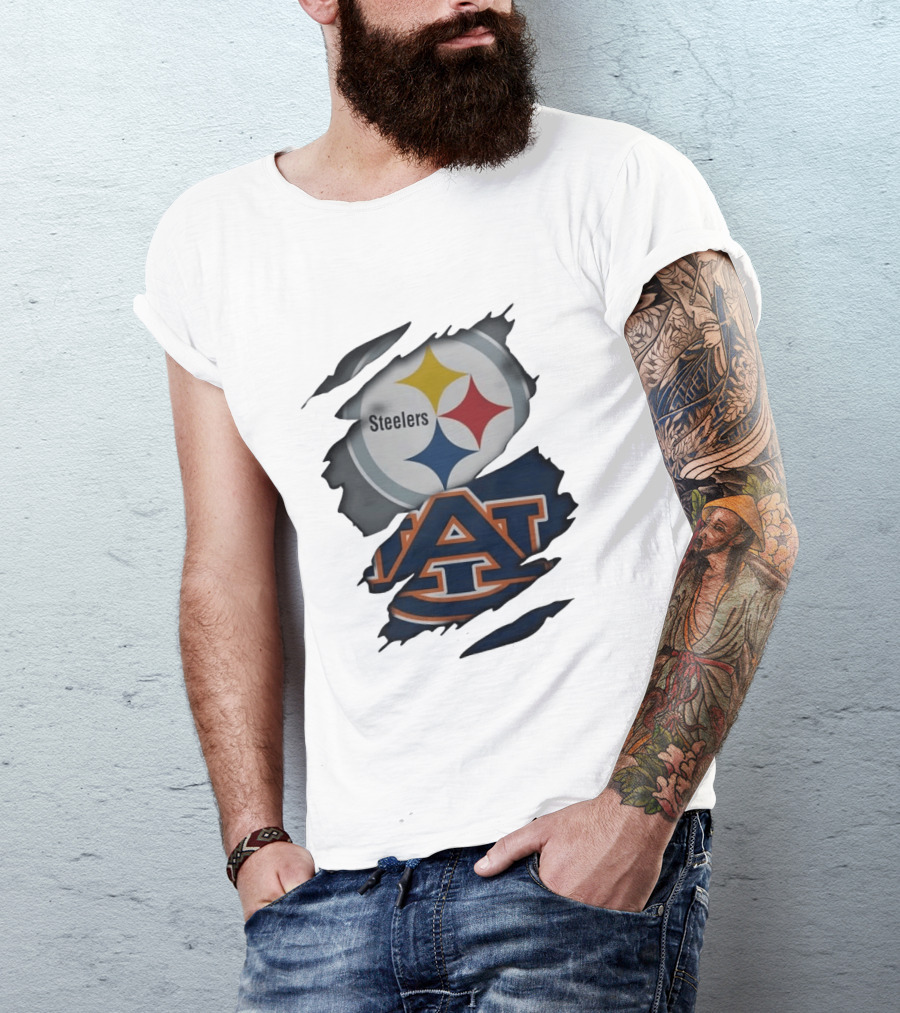Pittsburgh Steelers Auburn Tigers Ripped Fabric Steelers A T-Shirt