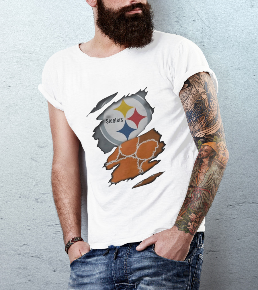 Pittsburgh Steelers Clemson Tigers Ripped Skin Fan Gear T-Shirt
