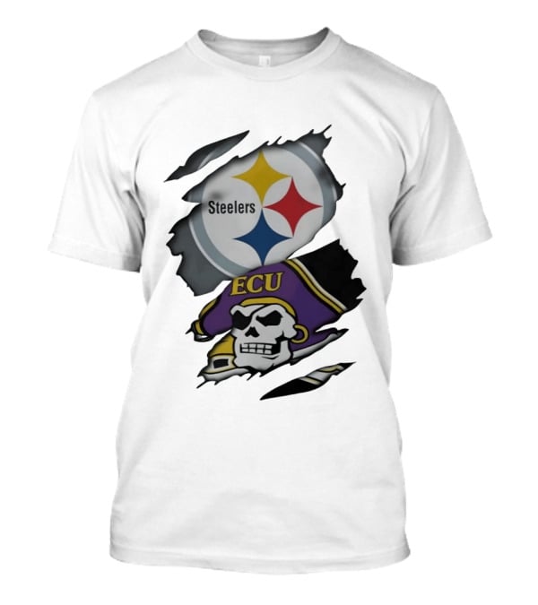 Pittsburgh Steelers And ECU Pirates Ripped T-Shirt
