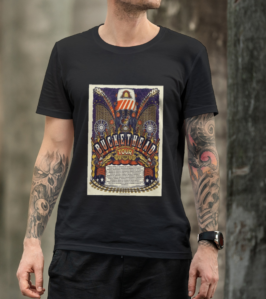 Buckethead 2026 Tour Psychedelic Rock Art With Guitars And Illustrations T-Shirt