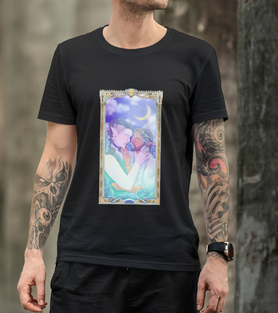 Fantasy Elf Couple 2026 Pride Moon Constellation Floral Romance T-Shirt