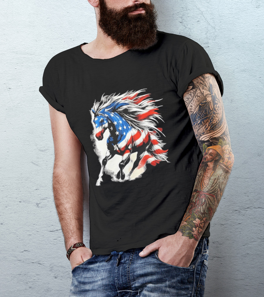 Patriotic Gallop Horse American Flag 4th Of July USA 2026 T-Shirt