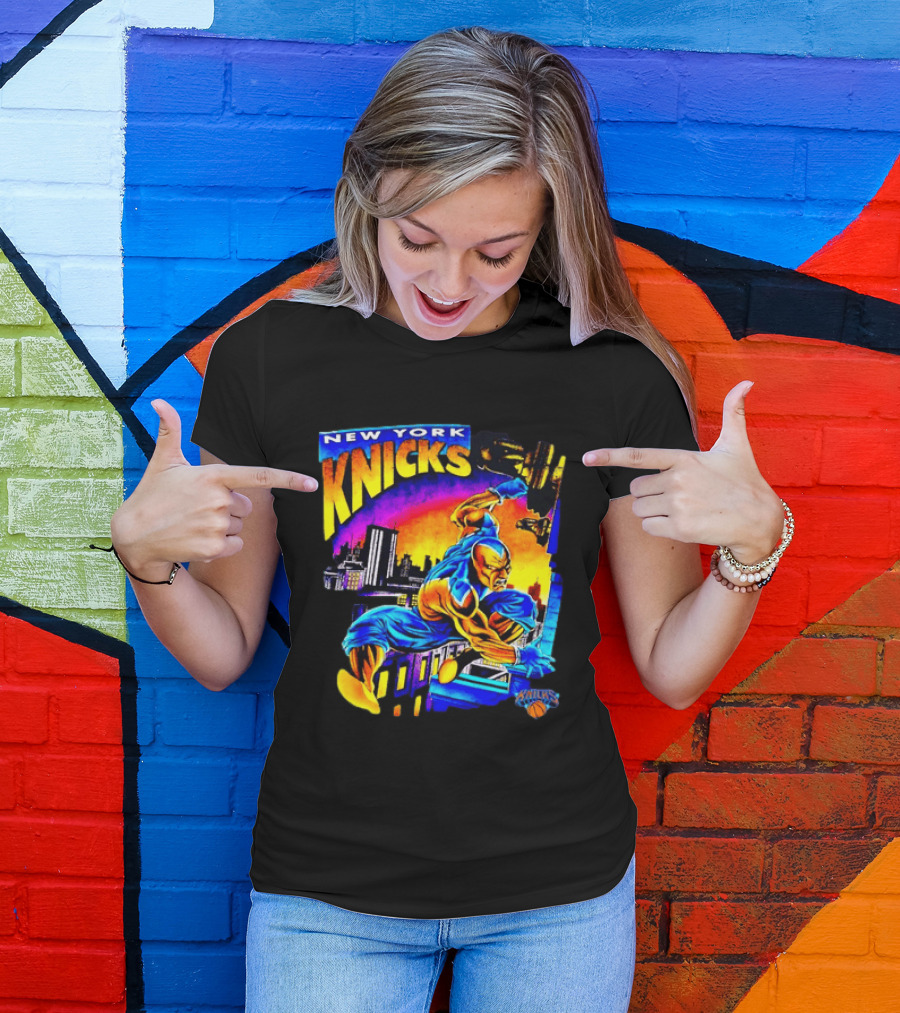 New York Knicks Superhero Action Skyline Scene T-Shirt