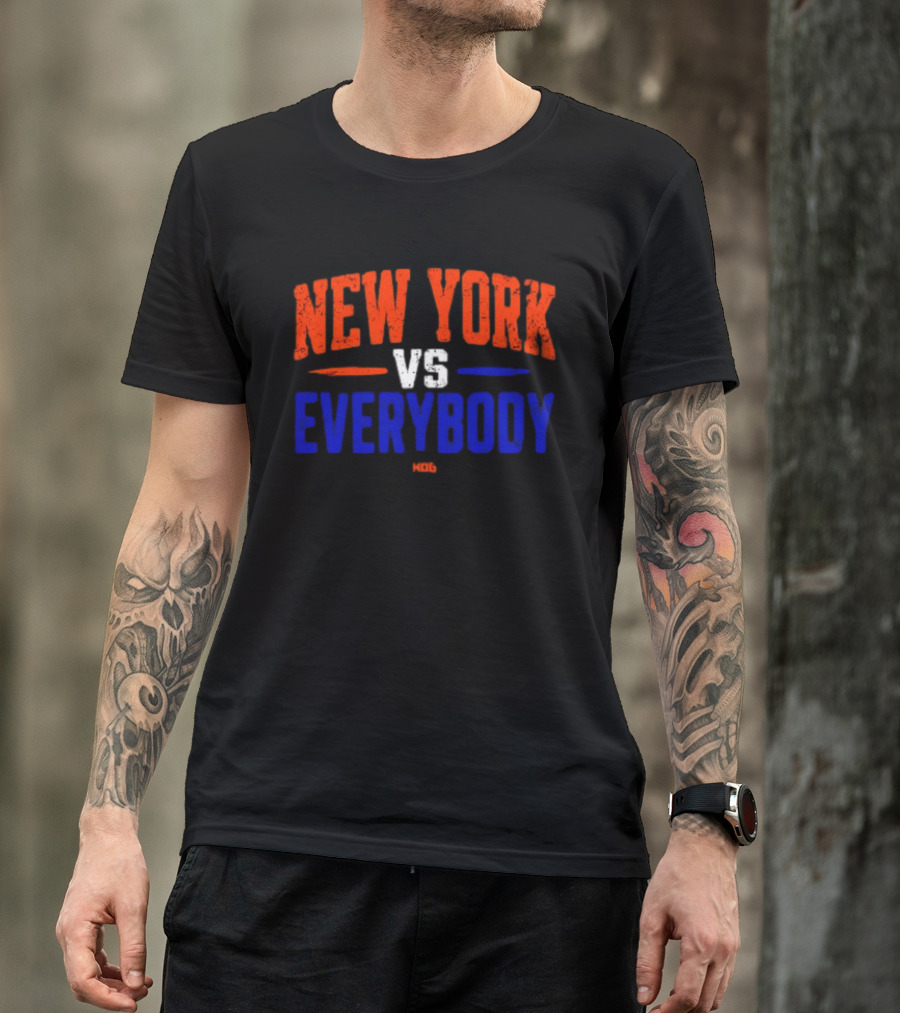 New York Vs Everybody Bold Red White Blue Distressed T-Shirt