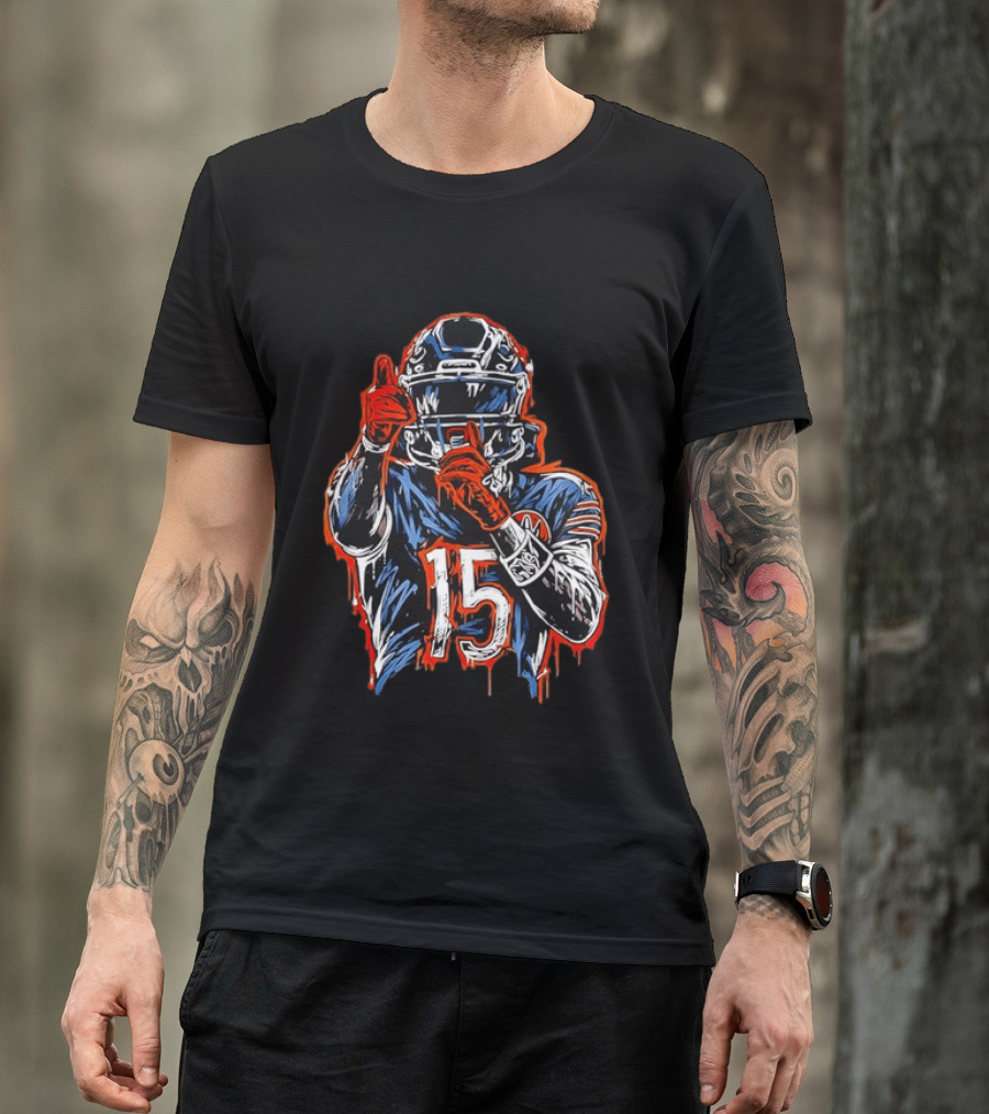 Rome Odunze Chicago Bears Number 15 Football Art Quietly Building T-Shirt