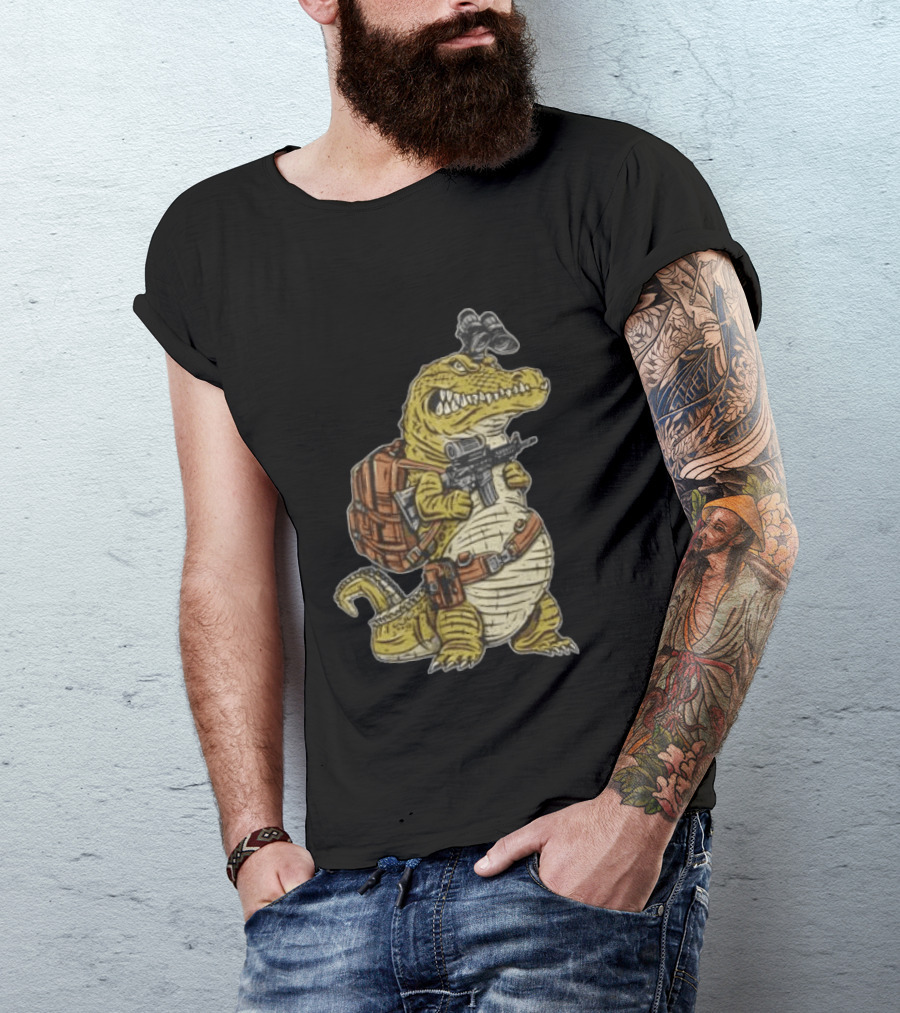 Tactical Alligator With Firearm And Backpack T-Shirt