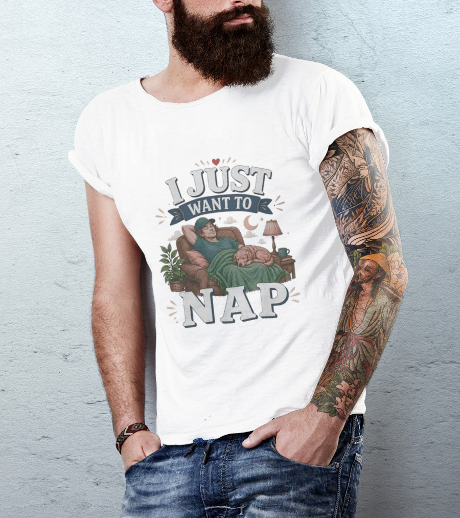 I Just Want To Nap Cozy Scene With Chair And Dog T-Shirt