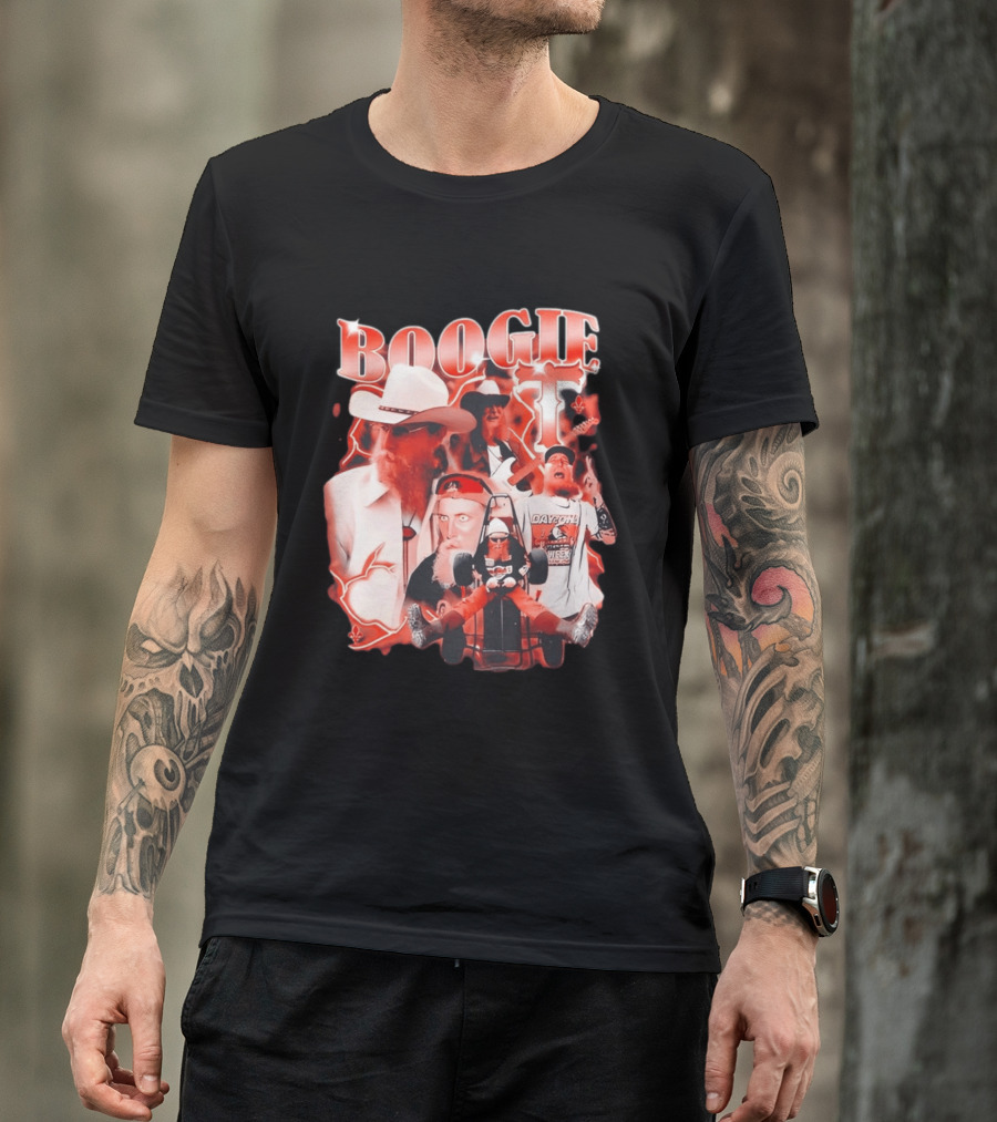 Boogie Get Faced Cowboy Hat Guitar Racing Collage T-Shirt