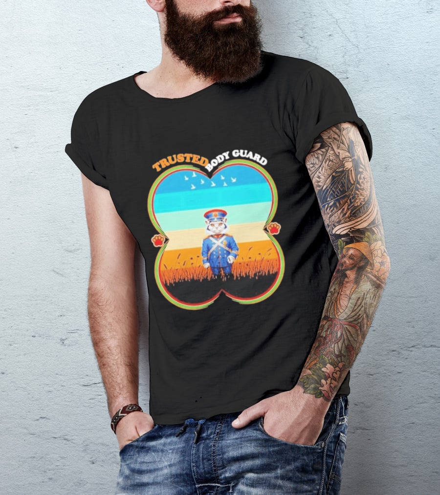 Trusted Body Guard Cat In Uniform With Sunset And Bird T-Shirt