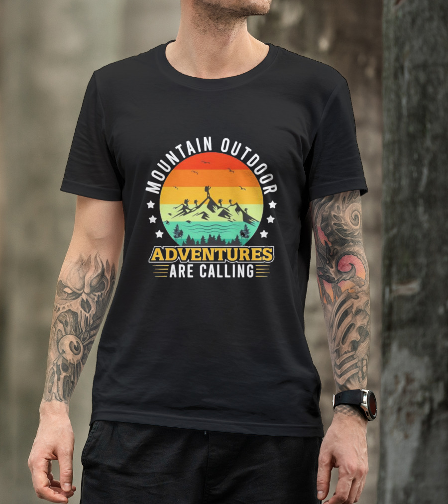 Mountain Outdoor Adventures Are Calling Vintage Sunset Hiking T-Shirt