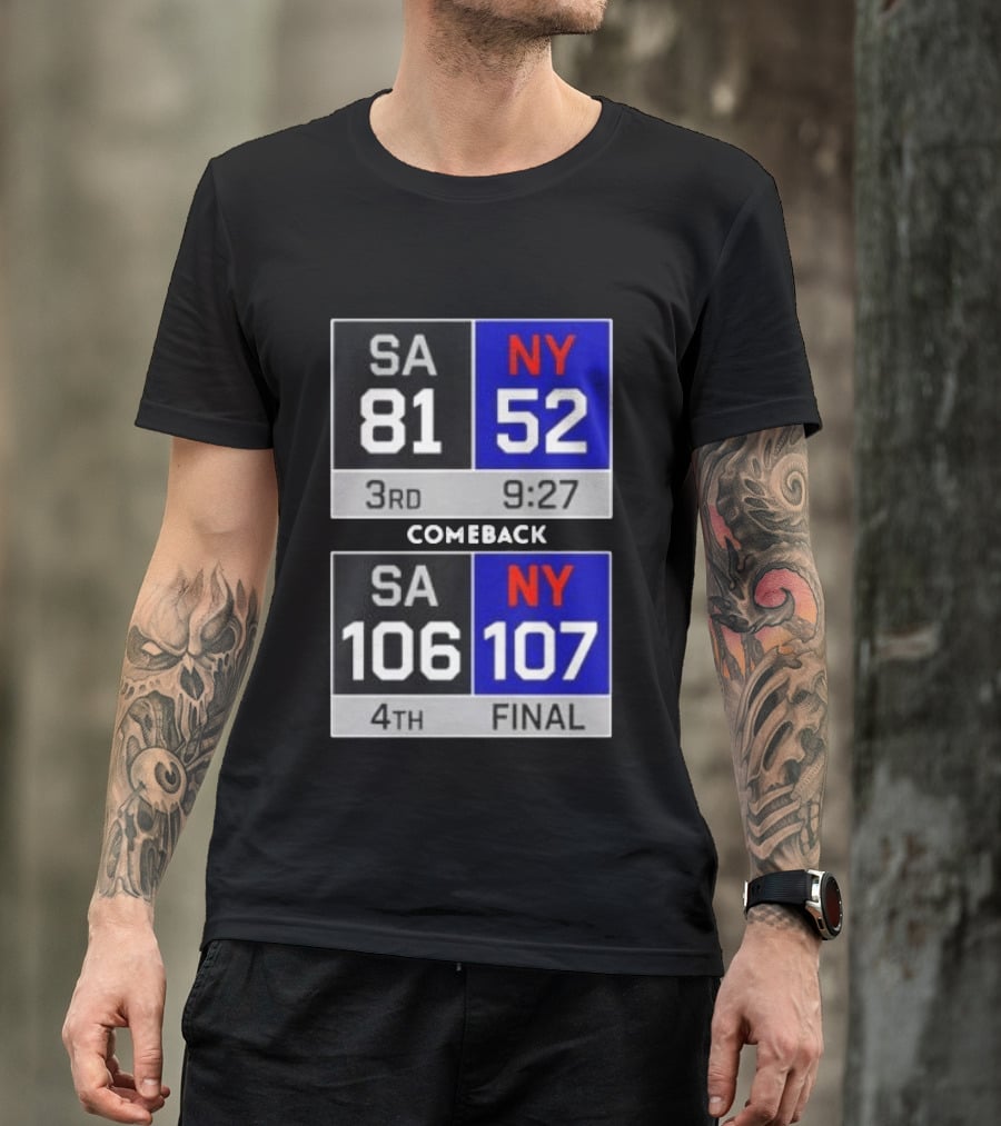 New York Knicks Epic Comeback Victory Against San Antonio Scoreboard Highlights T-Shirt