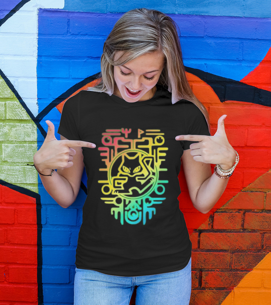 Og Ancient Mew And Mewtwo Pokemon Holographic Hieroglyphic T-Shirt
