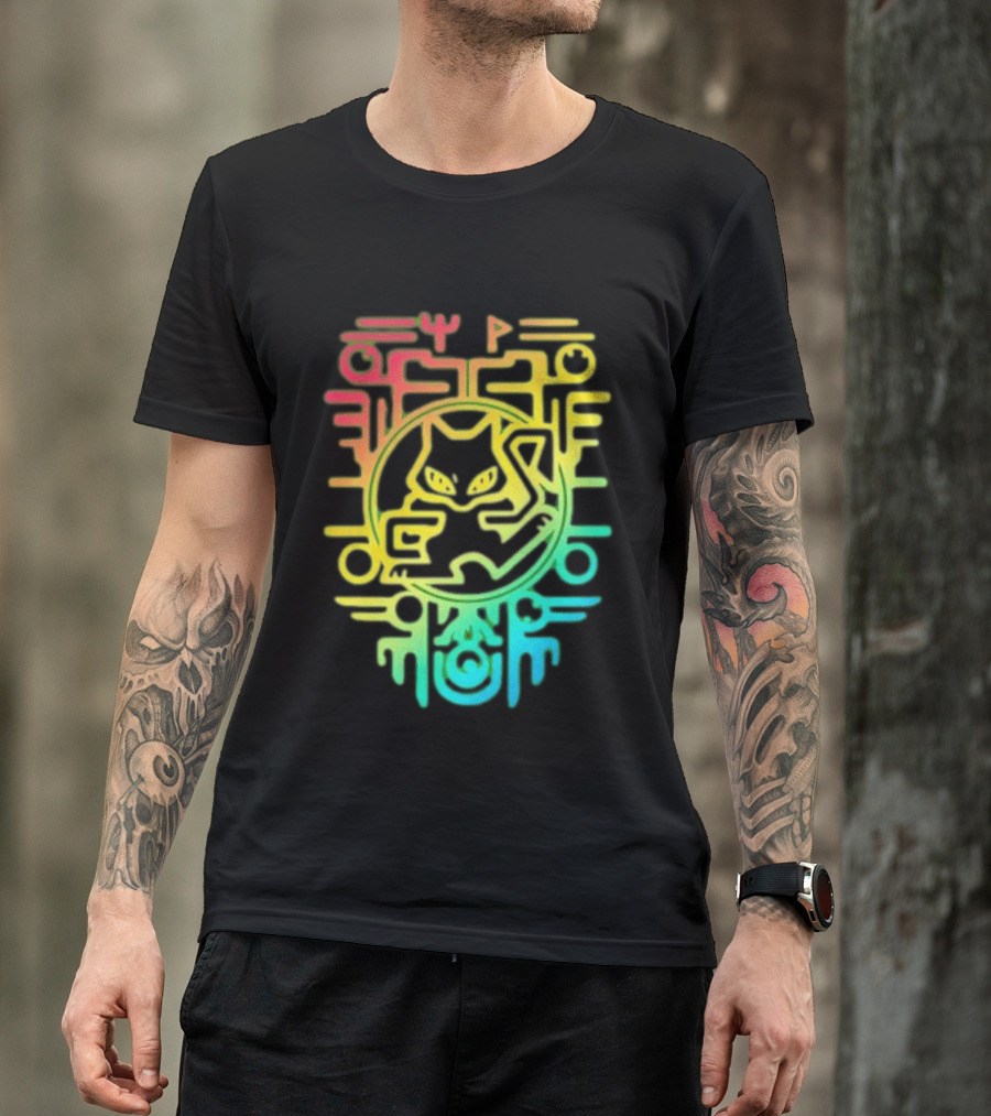 Og Ancient Mew And Mewtwo Pokemon Holographic Hieroglyphic T-Shirt