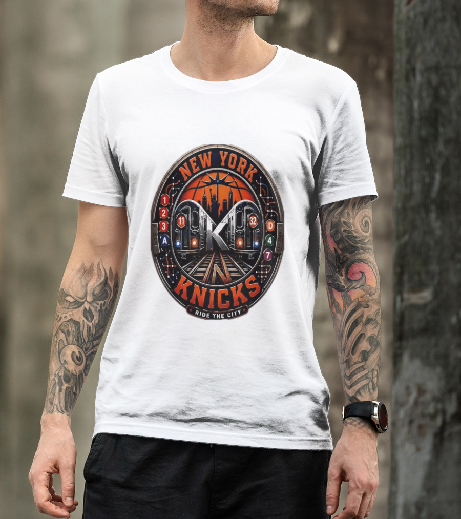New York Knicks Ride The City Subway Basketball Skyline T-Shirt