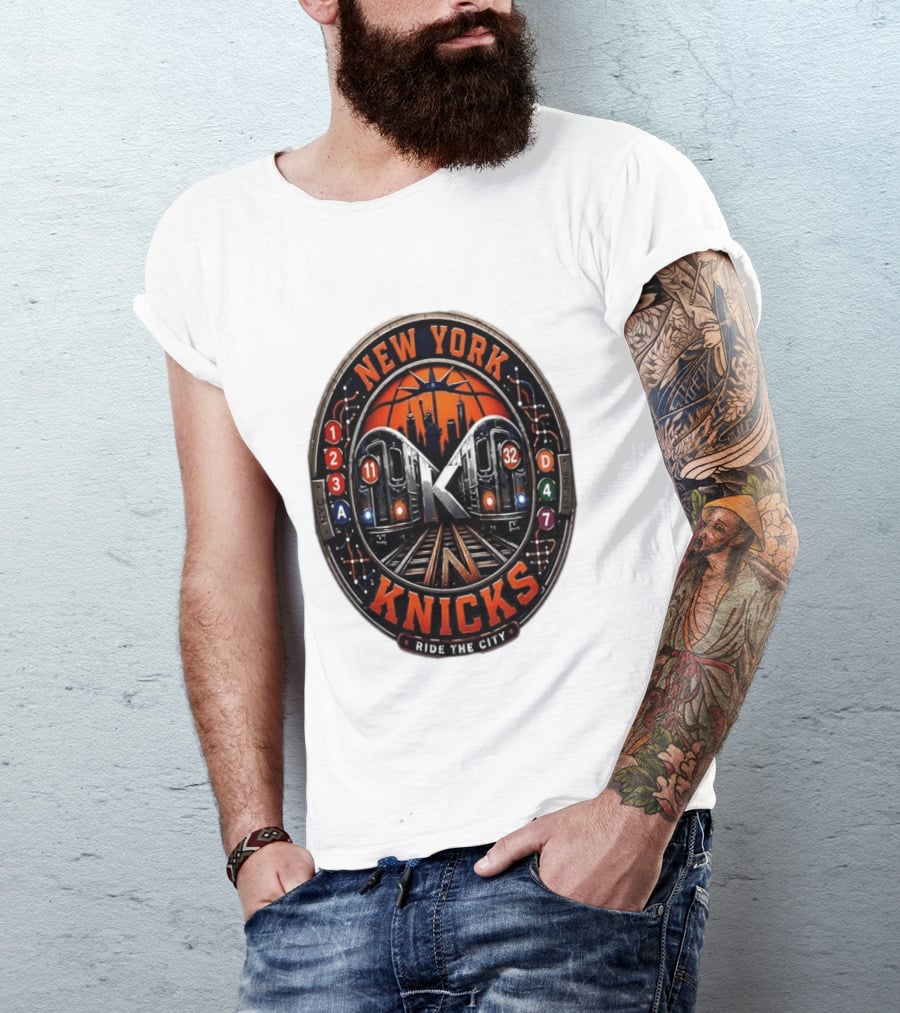 New York Knicks Ride The City Subway Basketball Skyline T-Shirt
