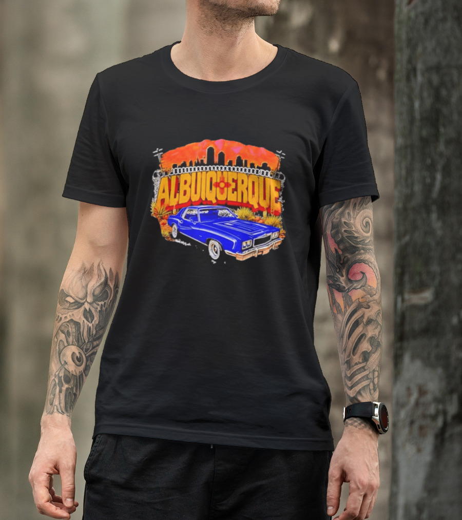 Albuquerque New Mexico Classic Car Skyline Desert Landscape T-Shirt
