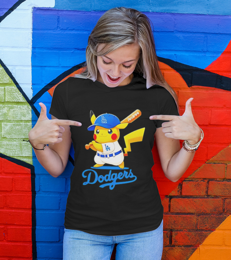 Andree Pikachu Dodgers LA Baseball Batting T-Shirt