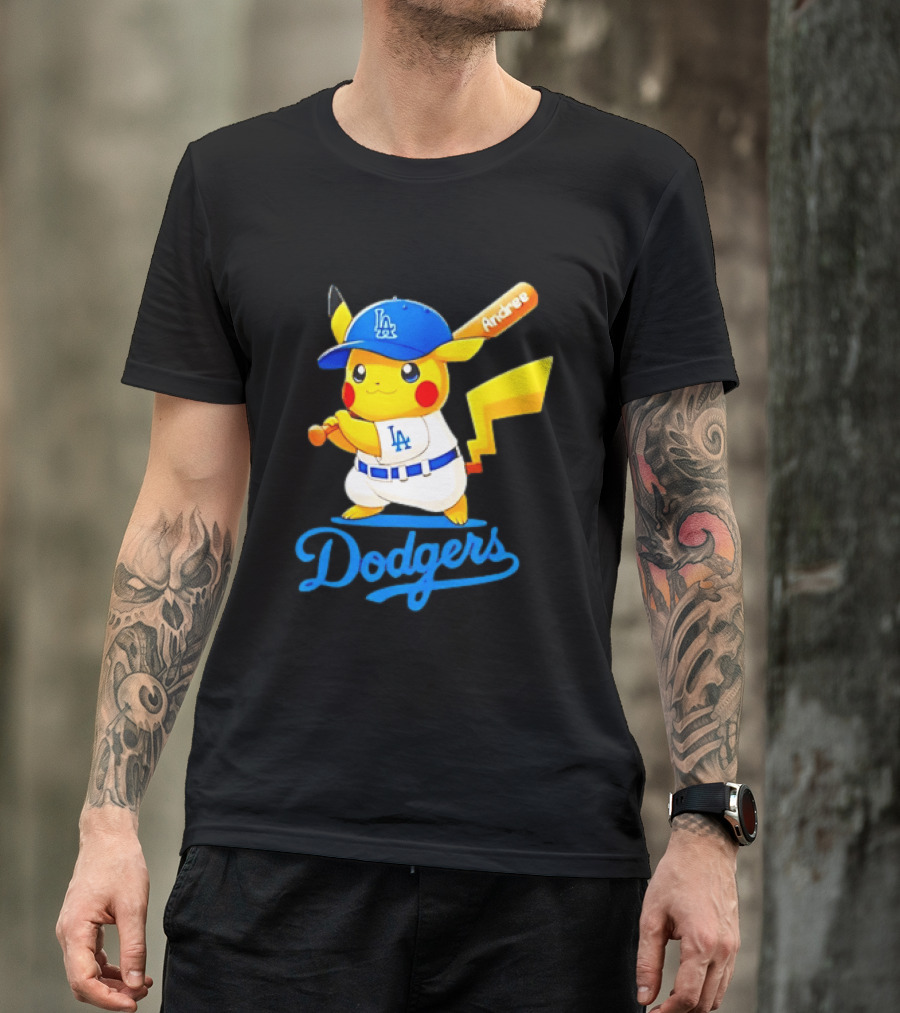 Andree Pikachu Dodgers LA Baseball Batting T-Shirt