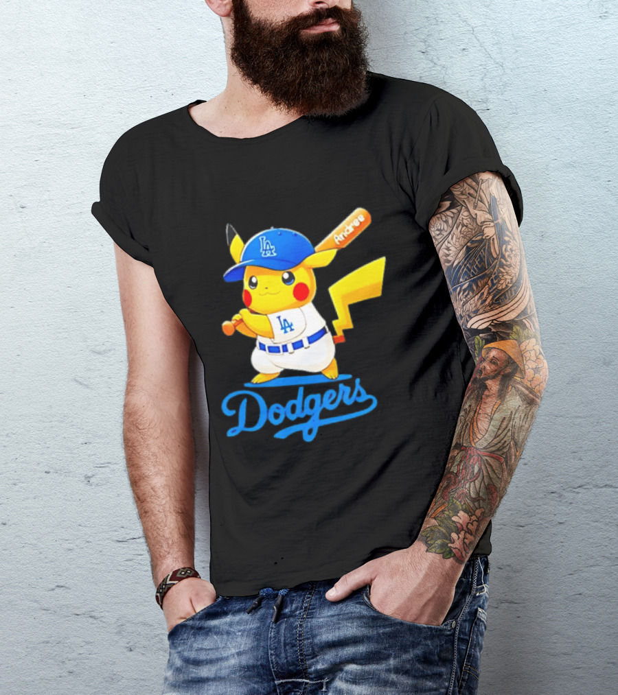 Andree Pikachu Dodgers LA Baseball Batting T-Shirt