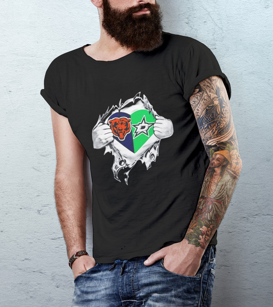 Chicago Bears Dallas Stars Heart Ripping Skin T-Shirt