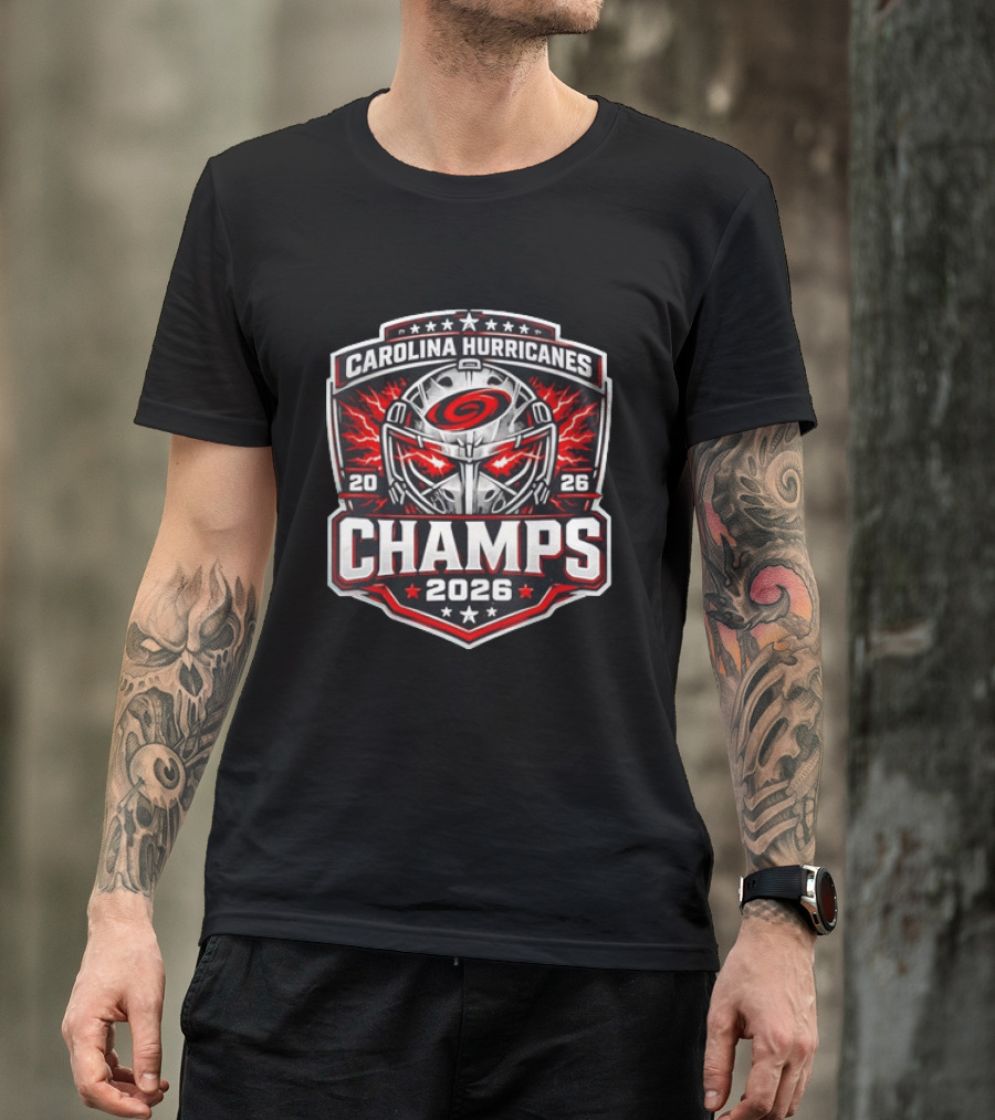 Carolina Hurricanes 2026 Champs Hockey Goalie Helmet T-Shirt