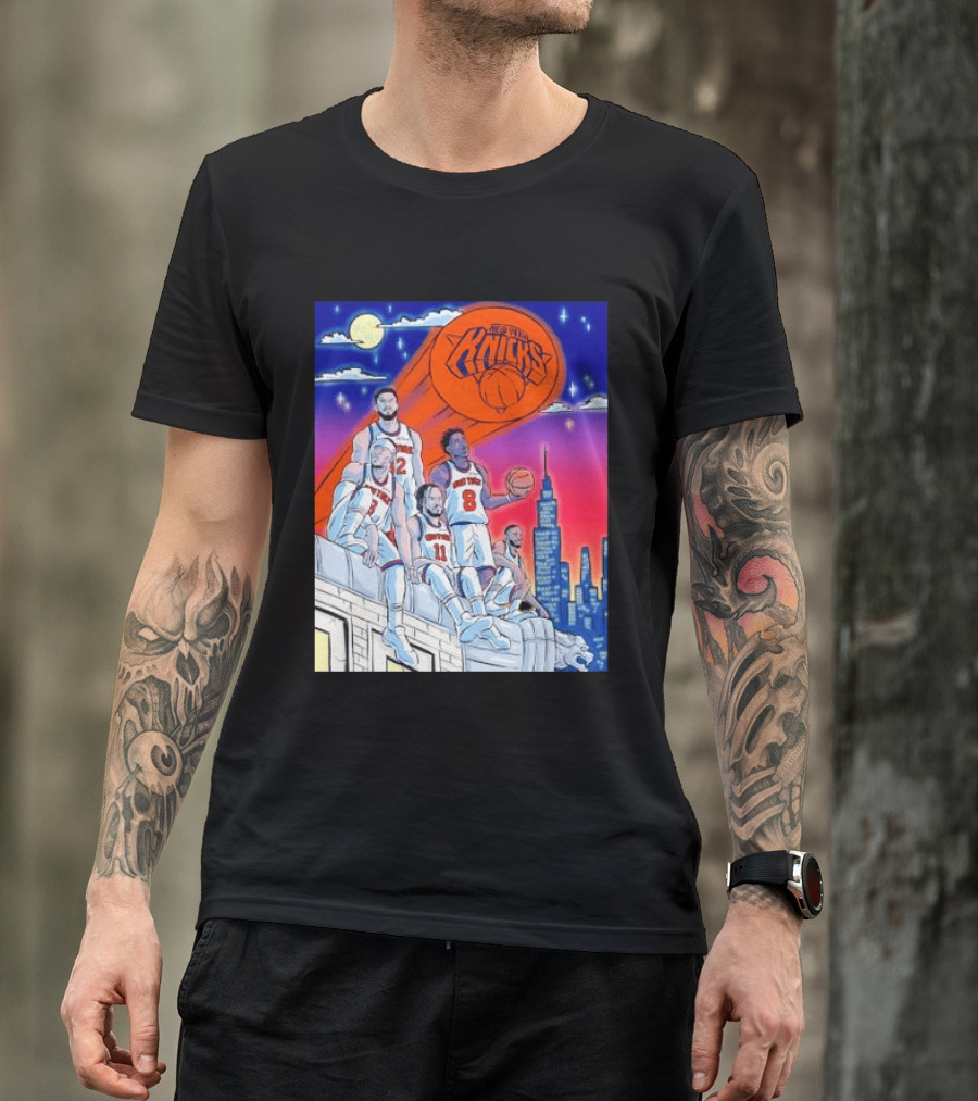New York Knicks Jalen Brunson Julius Randle Mikal Bridges Basketball City Skyline T-Shirt
