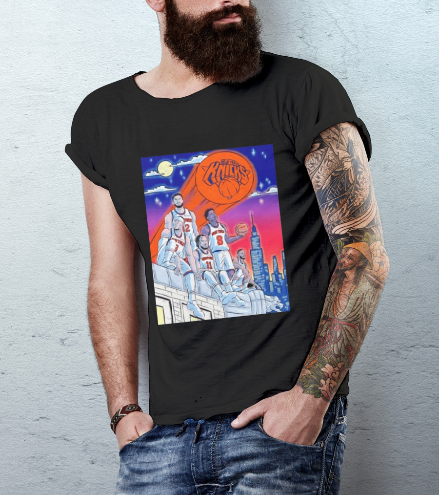 New York Knicks Jalen Brunson Julius Randle Mikal Bridges Basketball City Skyline T-Shirt